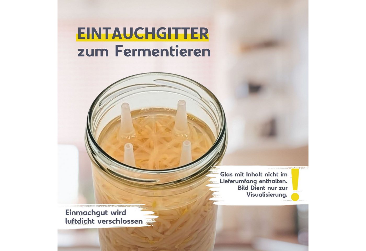 mikken Fermentationsdeckel Fermentiergitter Eintauchgitter Ø 10,5 cm passend für TO100 Gläser, (Spar-Set, 15-tlg), PVC-frei, Ø 10 cm, Öffnung 90-94 mm – Bild 3 von 5