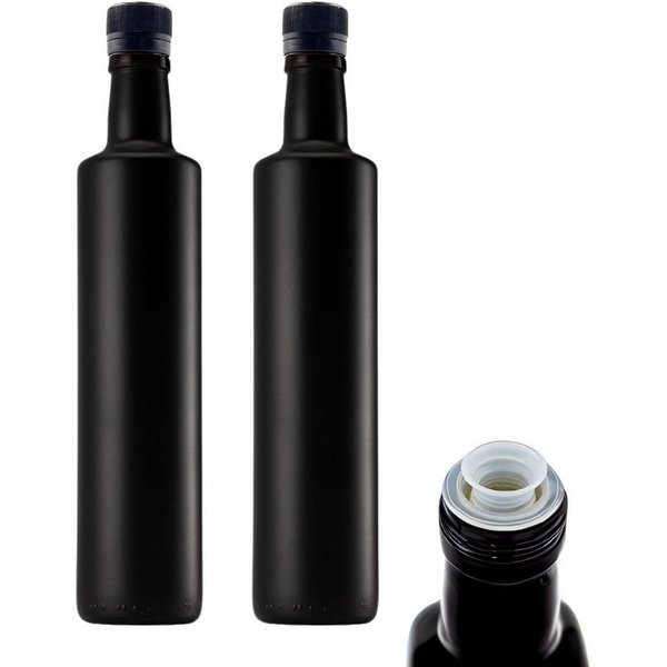 mikken Ölspender 2er Set Ölflasche 500 ml Glasflasche schwarz mit Ausgießer Dosierer, (Spar-Set, 2-tlg), 0,5 Liter, tropffreies Dosieren, hygienische Aufbewahru
