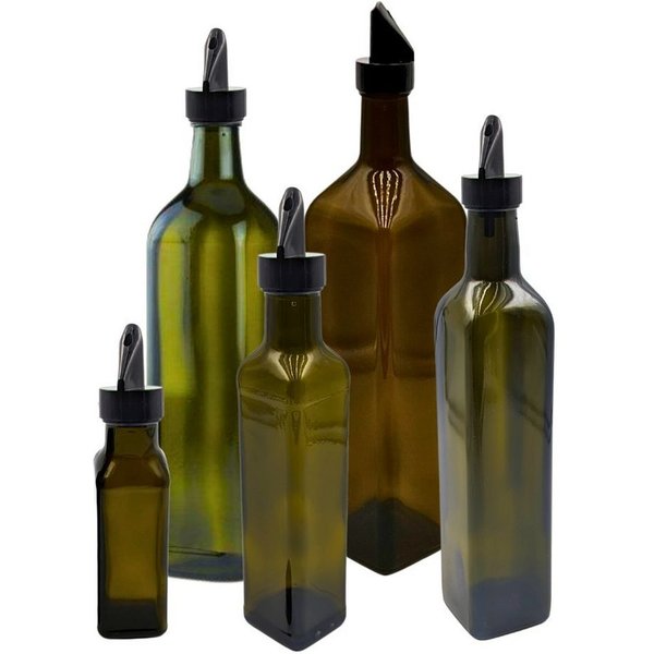 mikken Ölspender 2er Set Ölflaschen 100-1000 ml Glasflasche braun/grün mit Ausgießer, UV-Schutz