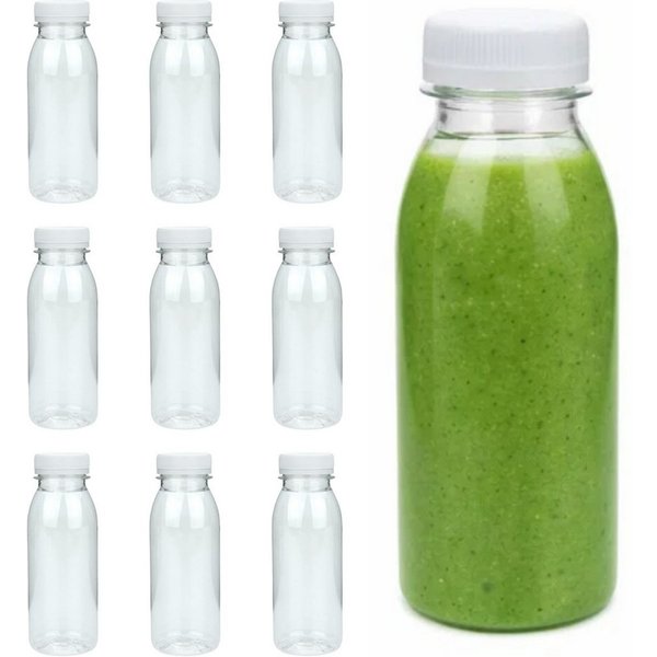 mikken Trinkflasche PET Getränkeflasche 250 ml Plastikflasche mit Deckel, perfekt für Smoothies, große Öffnung