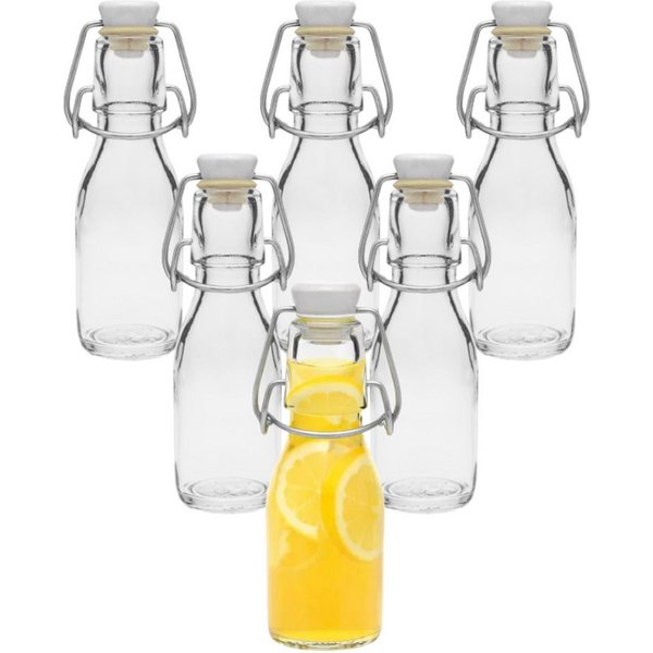 mikken Trinkflasche Set 6, 10 Glasflaschen mit Bügelverschluss 100 ml + Etiketten, Inklusive Beschriftungsetiketten