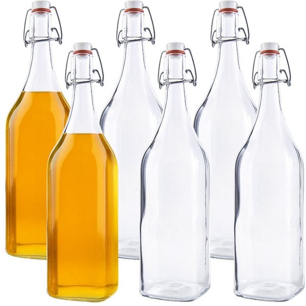 mikken Trinkflasche Set Glasflaschen 1 Liter mit Bügelverschluss 1000 ml, Luftdicht, wiederverwendbar