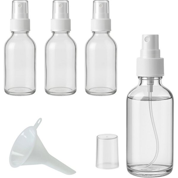 mikken Zerstäuberflasche 4er Set Sprühflasche 50 ml Glas Apothekerflasche mit Zerstäuber, Apothekerqualität