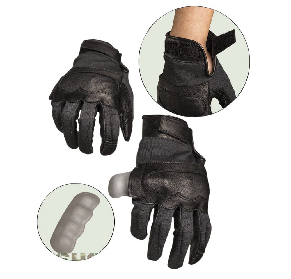 Mil-Tec Lederhandschuhe Security Schnittschutz Handschuhe mit Knöchelschutz schwarz Schnitthemmend – Bild 2 von 2