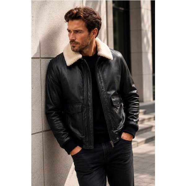 MILESTONE Lederjacke MSAlfio Lammnappa mit abnehmbarem Lammfellkragen im Aviator-Stil