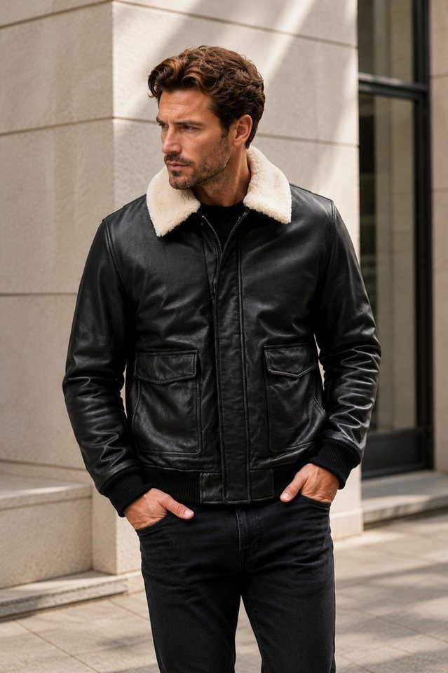 MILESTONE Lederjacke MSAlfio Lammnappa mit abnehmbarem Lammfellkragen im Aviator-Stil – Bild 2 von 5