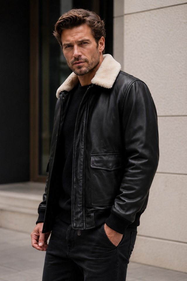 MILESTONE Lederjacke MSAlfio Lammnappa mit abnehmbarem Lammfellkragen im Aviator-Stil – Bild 3 von 5