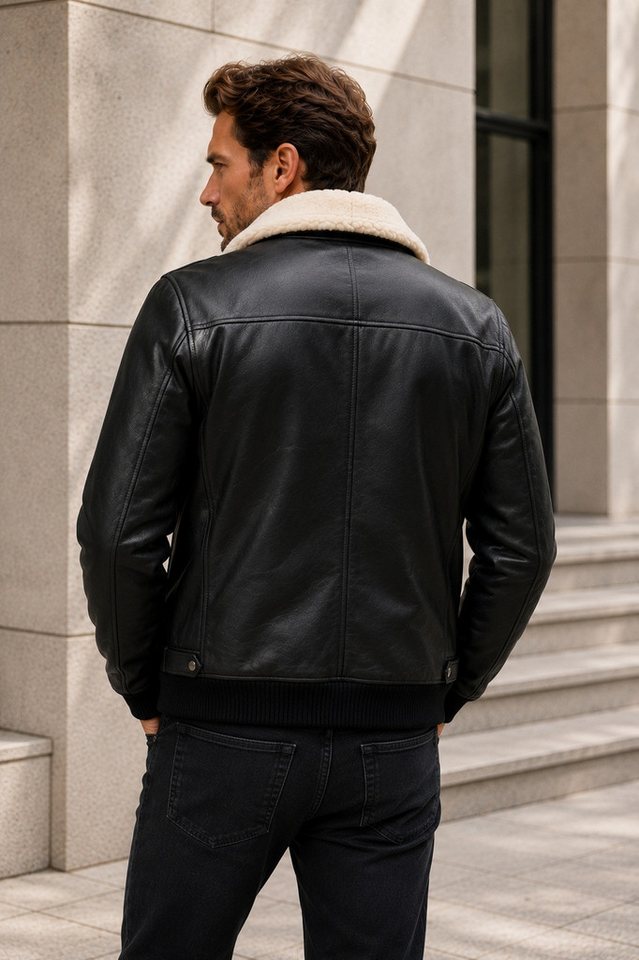 MILESTONE Lederjacke MSAlfio Lammnappa mit abnehmbarem Lammfellkragen im Aviator-Stil – Bild 4 von 5