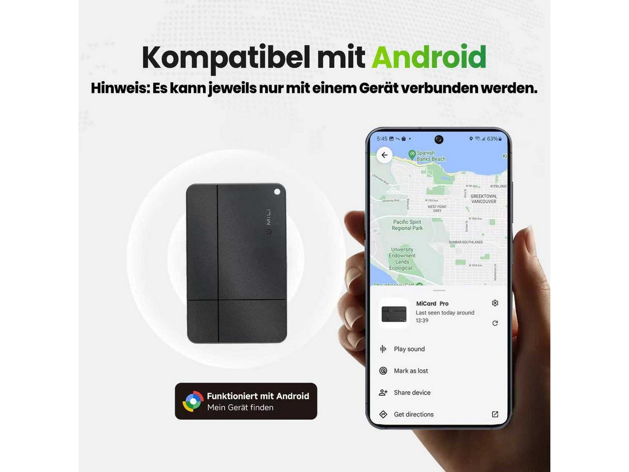 Mili Bluetooth Tracker Karte&Schlüsselfinder mit "Google Find My Device" GPS-Tracker (Wiederaufladbar & Ultra-Dünn für Geldbeutel & Passhülle,Kein Abo) – Bild 2 von 5