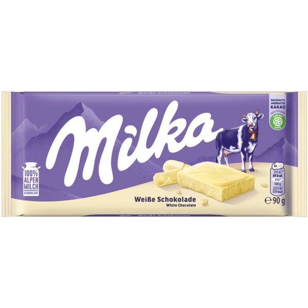 MILKA Schokolade, Milka weiße Schokolade süßer und zartschmelzender Genuss 90g