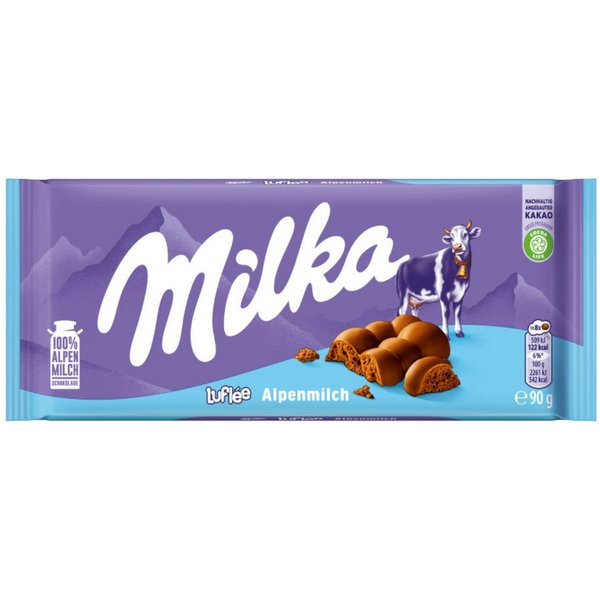 MILKA Schokolade, Milka Luflee Alpenmilch mit zahlreichen kleinen Luftbläschen 90g