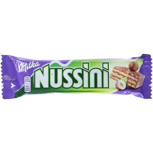 MILKA Schokolade, Milka Nussini Riegel Waffelschnitten mit Schokoladenüberzug 31g