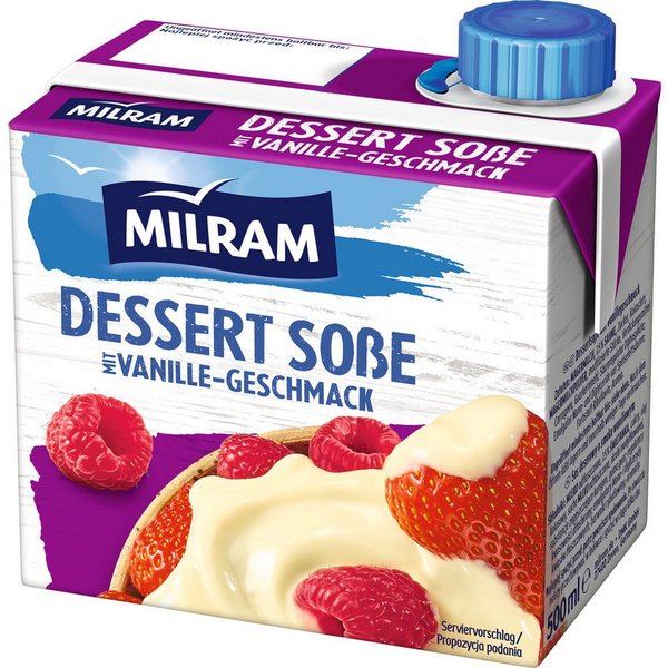 MILRAM Saucen, Milram Dessert Soße mit Vanille Geschmack Fertigsoße glutenfrei 500ml