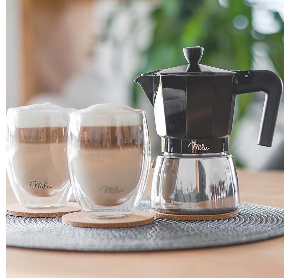 Milu Espressokocher, Espressokocher Induktion Aluminium Edelstahl, Schwarz – Bild 2 von 5