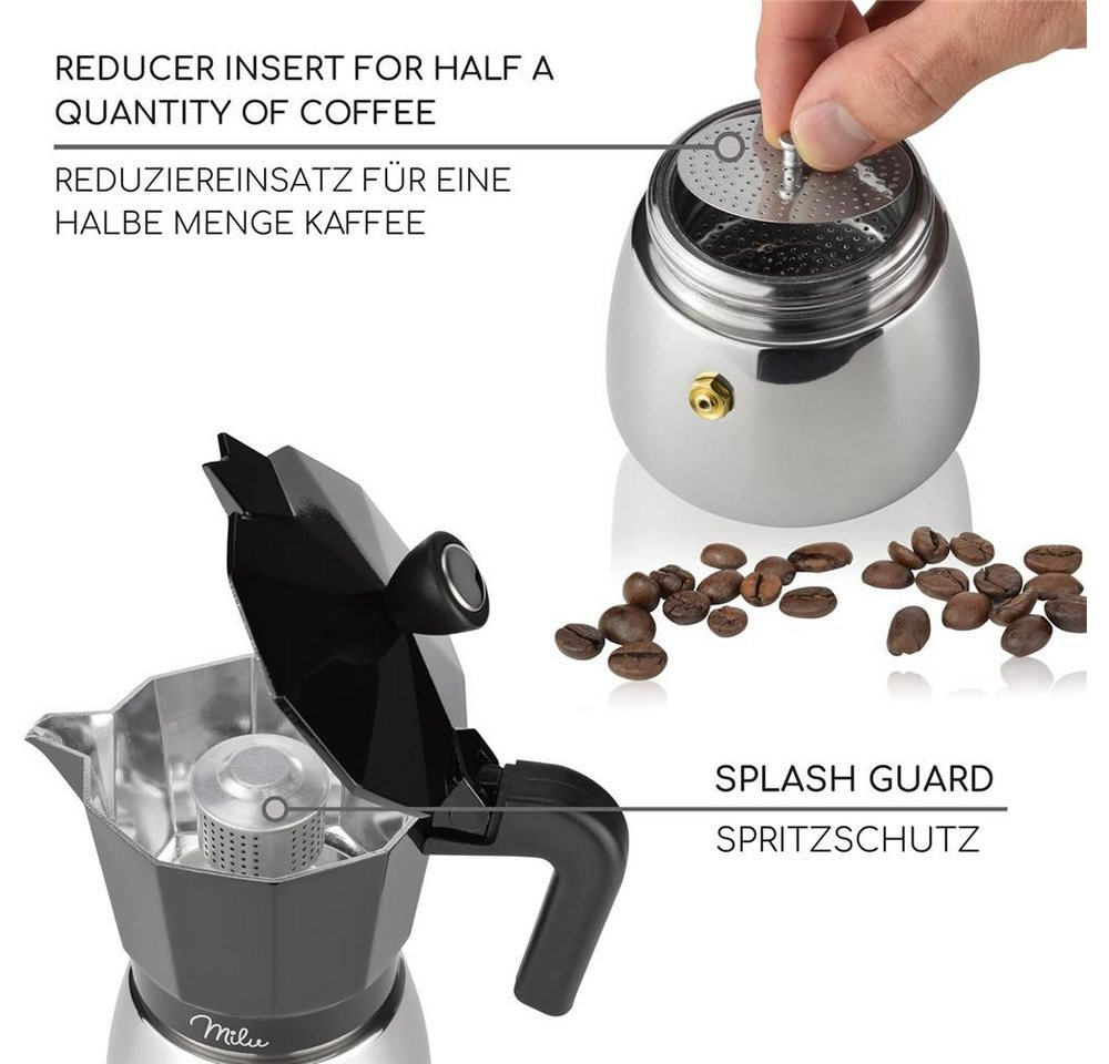 Milu Espressokocher, Espressokocher Induktion Aluminium Edelstahl, Schwarz – Bild 5 von 5