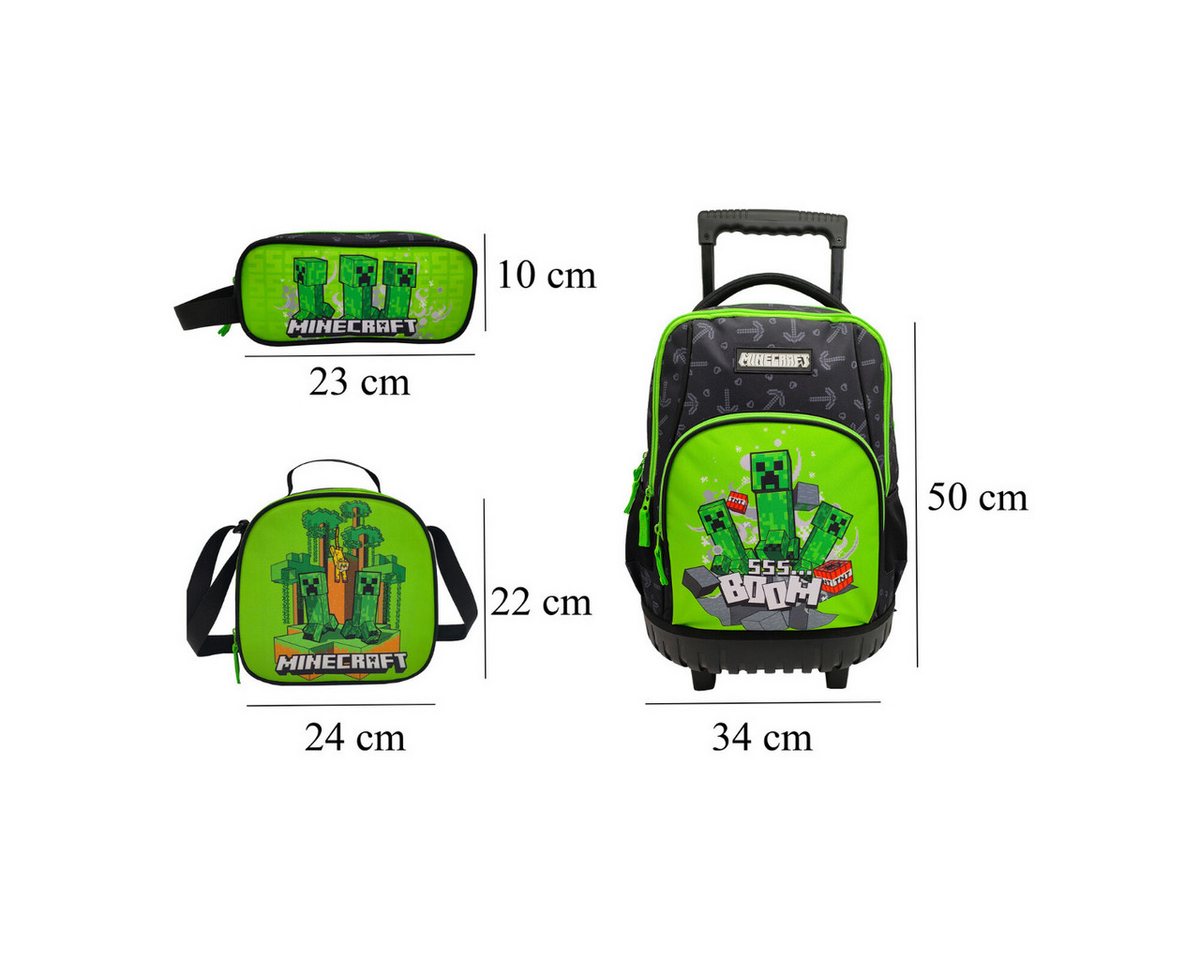Minecraft Kinderrucksack Trolley Set 3 Teile Schule Tasche Etui Lunchbag (3-tlg) – Bild 5 von 5