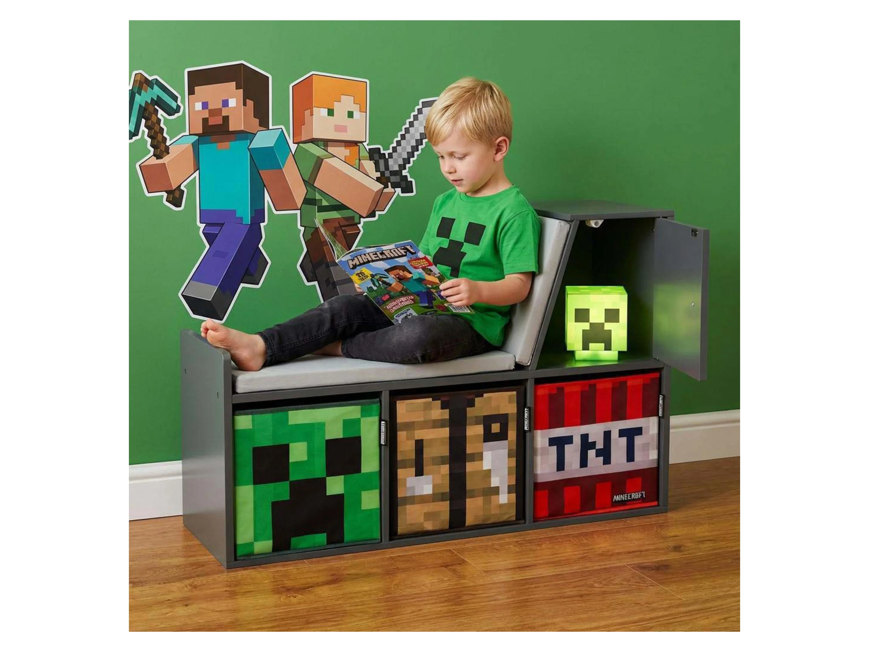 MINECRAFT Sitzbank / Leseregal, mit 3 Stauraumboxen – Bild 2 von 4
