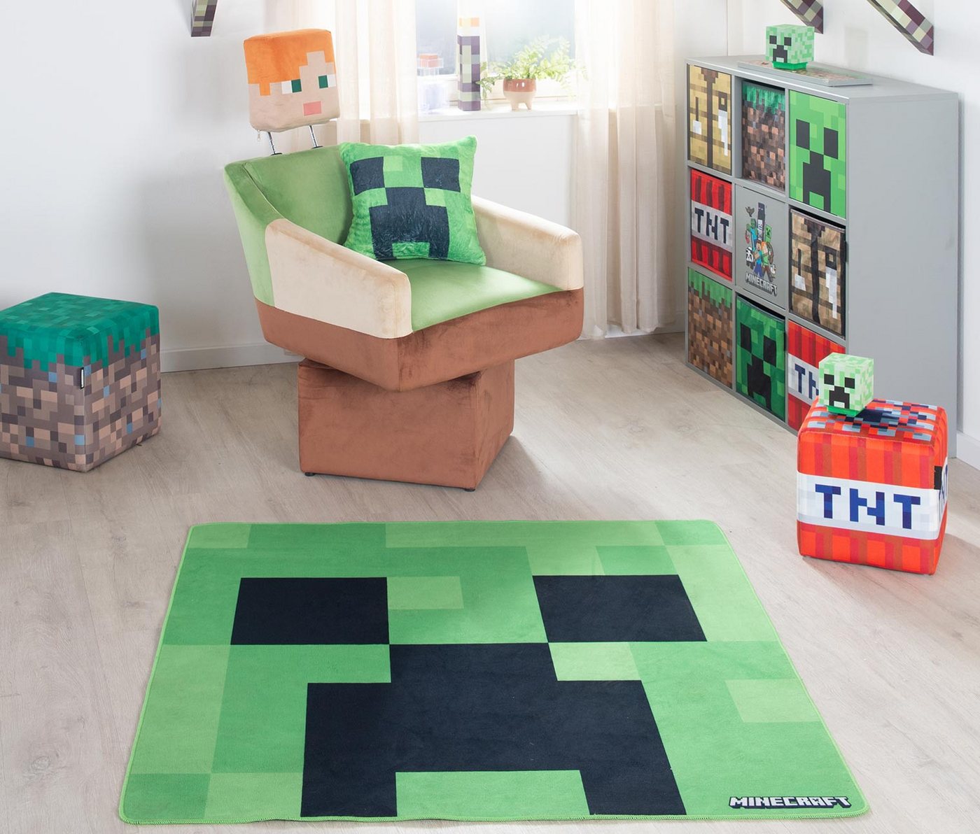 Minecraft Teppich 120 x 120 cm - Creeper oder TNT Design, Quadratisch, Höhe: 20 mm, aus strapazierfähigem Polyester - Für Minecraft Fans – Bild 2 von 4