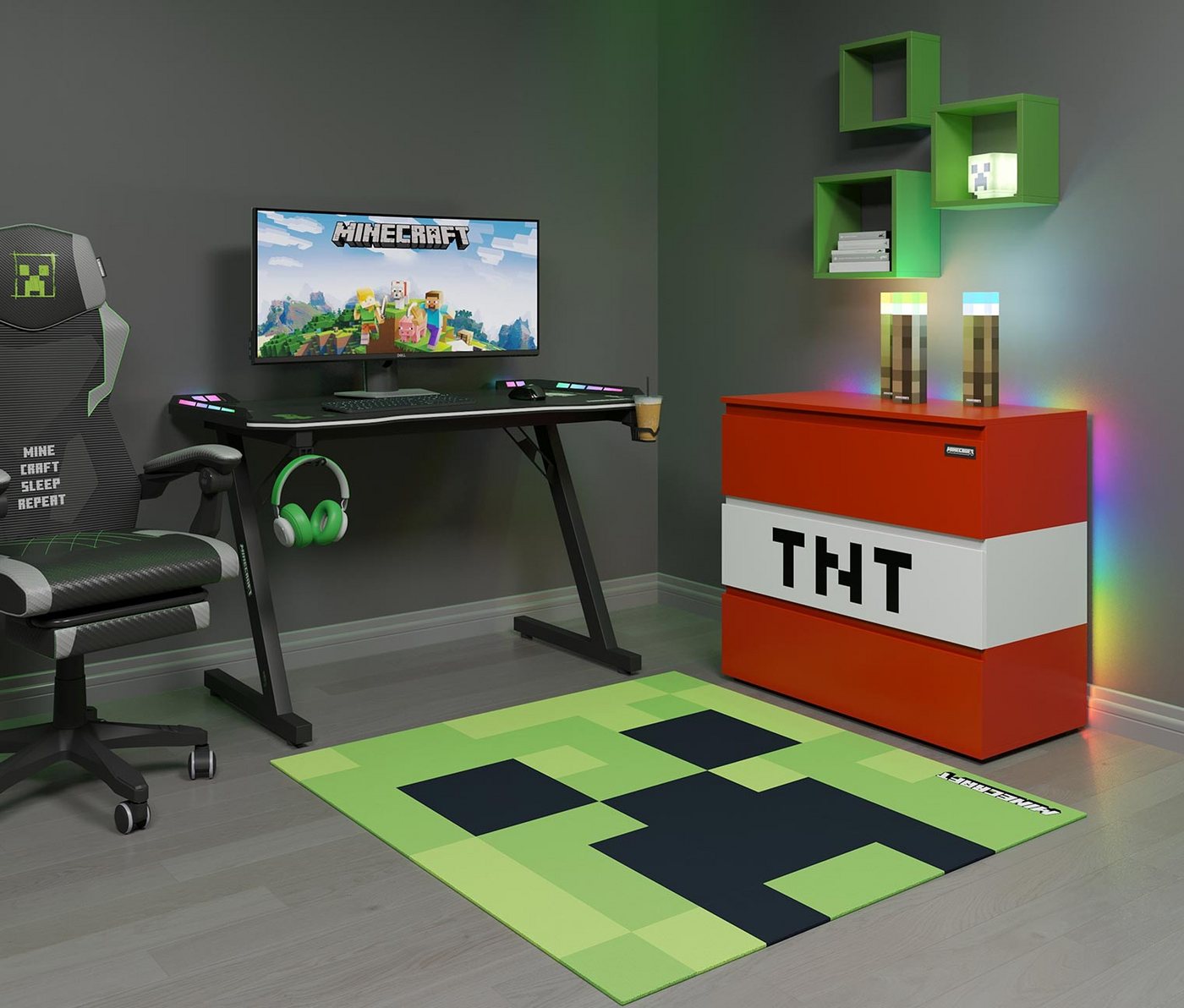 Minecraft Teppich 120 x 120 cm - Creeper oder TNT Design, Quadratisch, Höhe: 20 mm, aus strapazierfähigem Polyester - Für Minecraft Fans – Bild 3 von 4