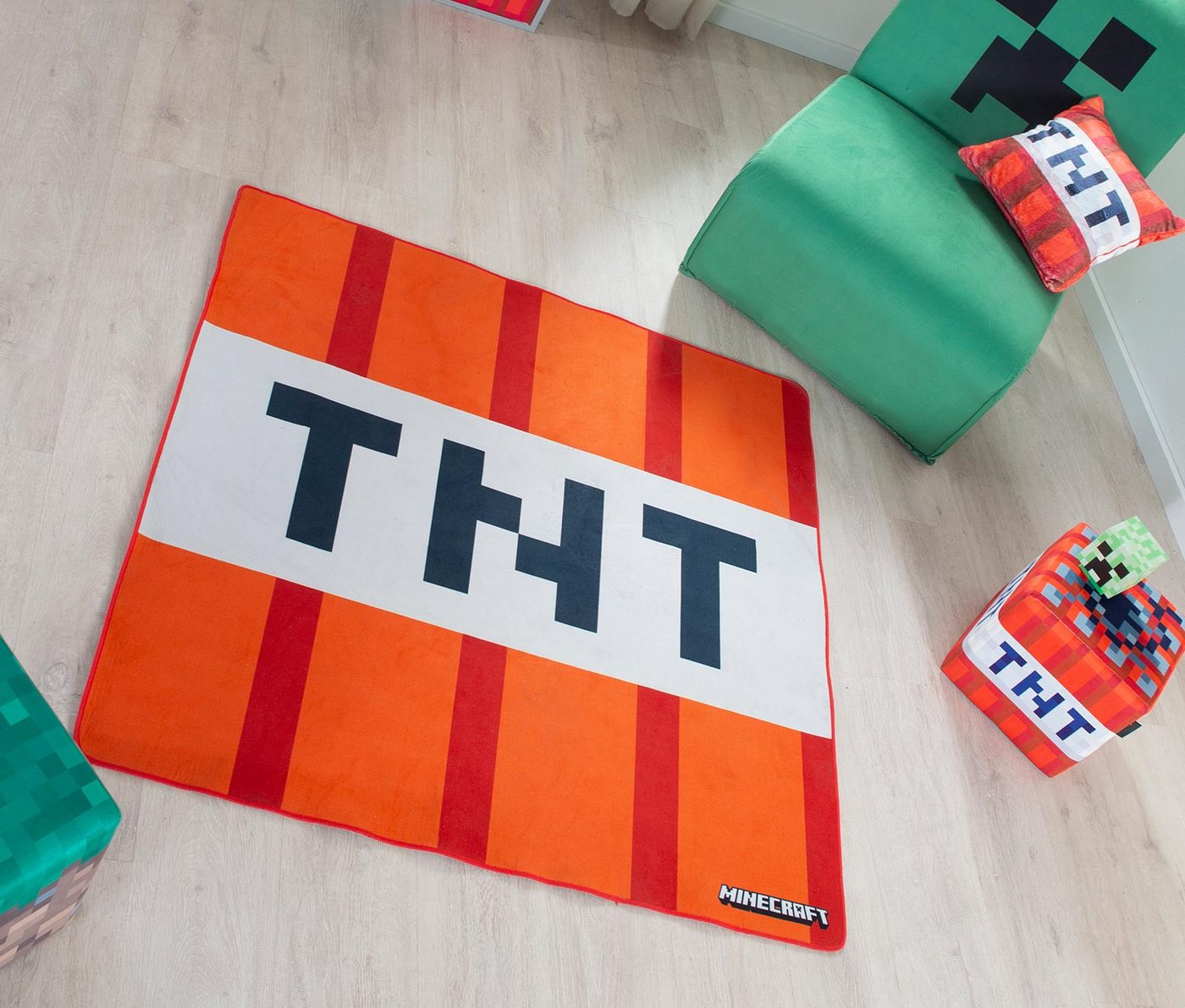 Minecraft Teppich 120 x 120 cm - Creeper oder TNT Design, Quadratisch, Höhe: 20 mm, aus strapazierfähigem Polyester - Für Minecraft Fans – Bild 2 von 4