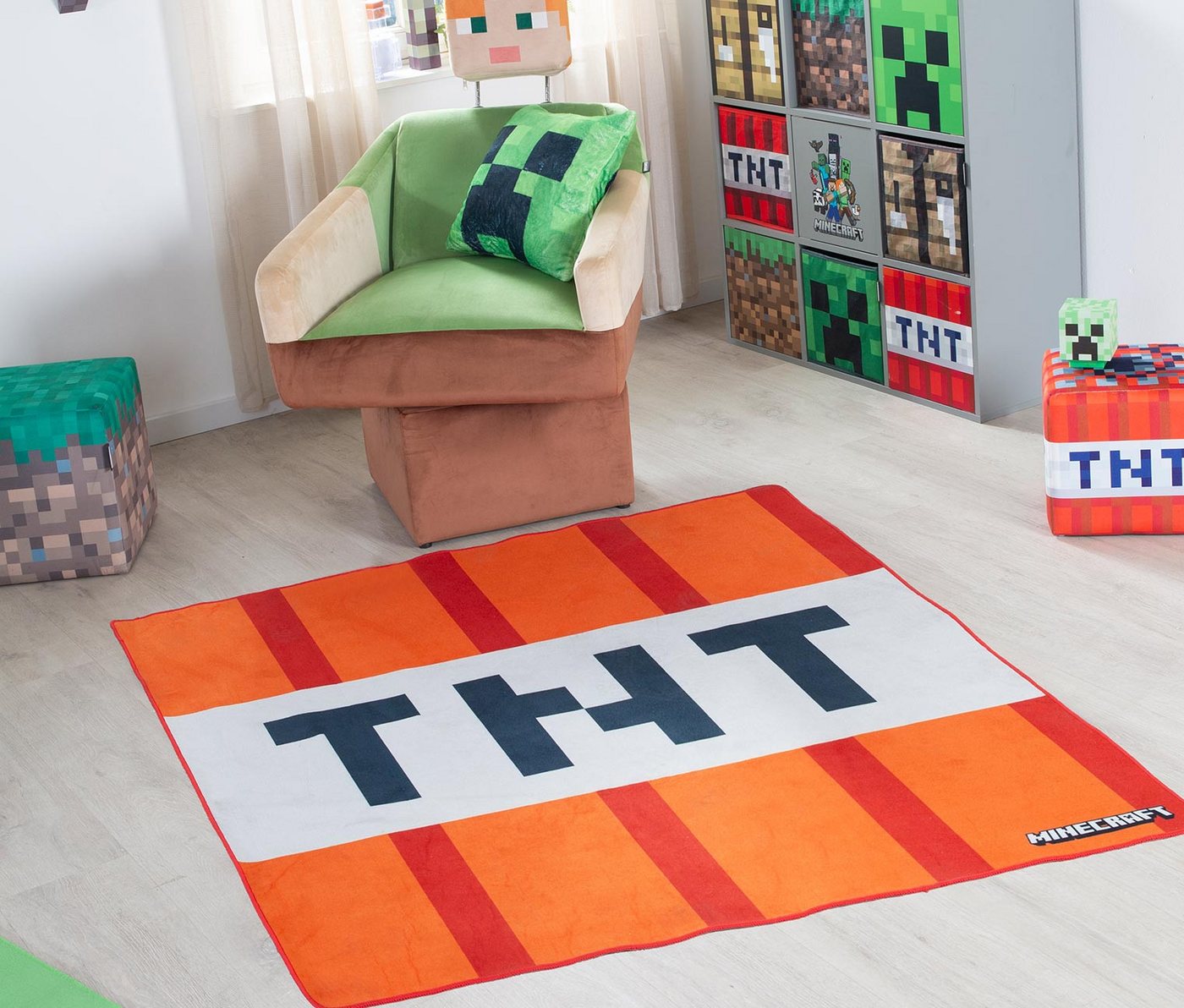 Minecraft Teppich 120 x 120 cm - Creeper oder TNT Design, Quadratisch, Höhe: 20 mm, aus strapazierfähigem Polyester - Für Minecraft Fans – Bild 3 von 4