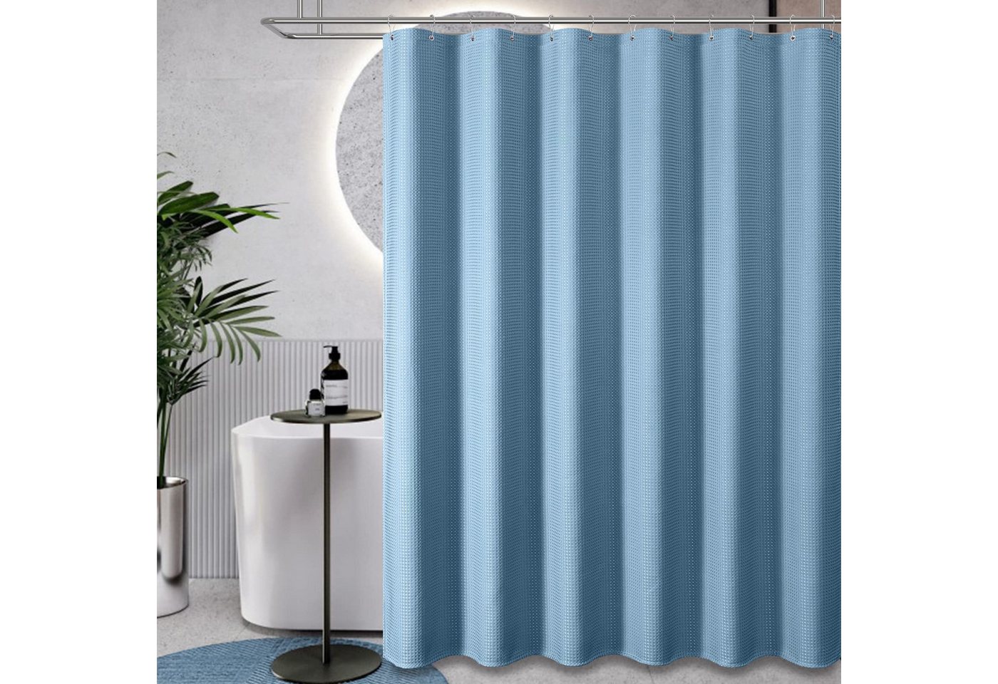 Minicloss Duschvorhang Duschvorhang aus Waffelstoff, wasserabweisend, waschbar & extra dick Breite 180 cm (1-tlg), strukturierter Stoffvorhang für Badezimmer – Bild 2 von 5