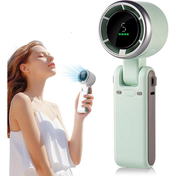 Minicloss Handventilator Tragbarer Turbo Handventilator, 5-stufiger Wind, USB-C&Trageschlaufe, 3-in-1 Hand-, Hals- & Tischventilator, für Reisen, Büro & Outdoor