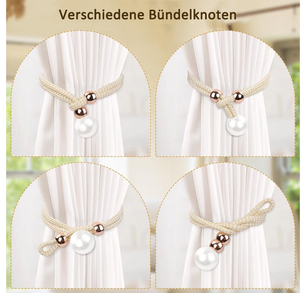 Minicloss Raffhalter Raffhalter Vorhang Raffhalte(Set, 2-tlg), Perle Seil Schnallen, (2-tlg), für Wohnzimmer Schlafzimmer Dekoration Hotel Fensterdekoration – Bild 4 von 5