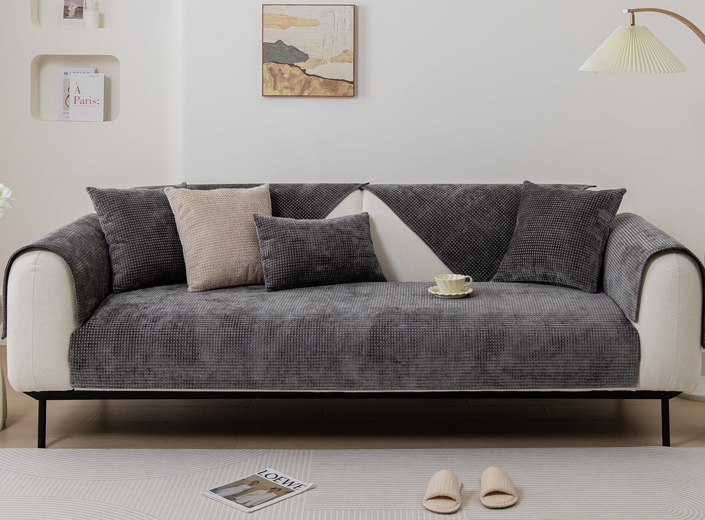 Minicloss Sofaschoner Karo-Chenille-Sofabezug 70x150cm, superweich, plüschig, rutschfest, einfarbig, geeignet für Hunde, Kinder und Haustiere – Bild 2 von 5