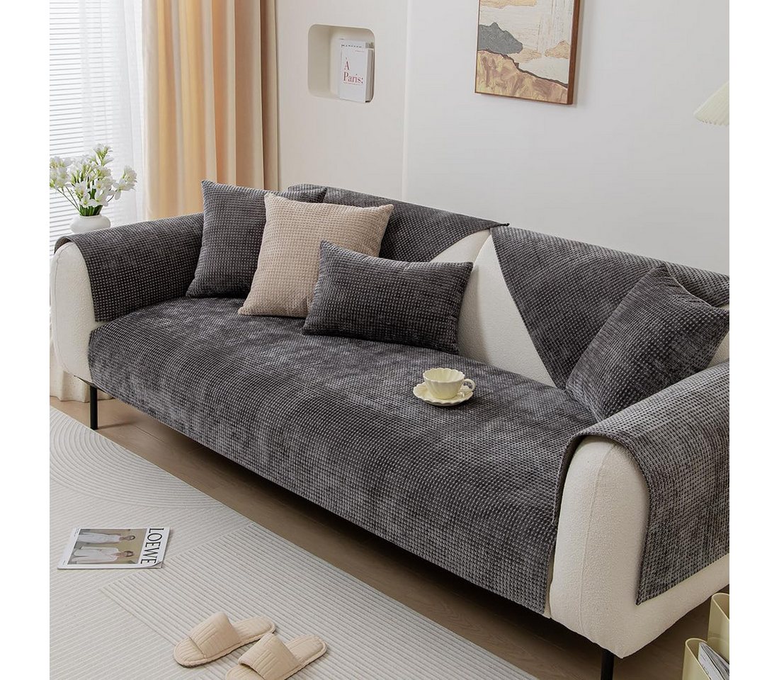 Minicloss Sofaschoner Karo-Chenille-Sofabezug 70x150cm, superweich, plüschig, rutschfest, einfarbig, geeignet für Hunde, Kinder und Haustiere – Bild 3 von 5