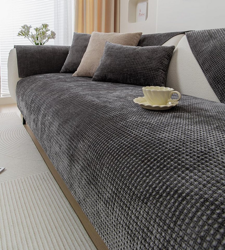 Minicloss Sofaschoner Karo-Chenille-Sofabezug 70x150cm, superweich, plüschig, rutschfest, einfarbig, geeignet für Hunde, Kinder und Haustiere – Bild 4 von 5