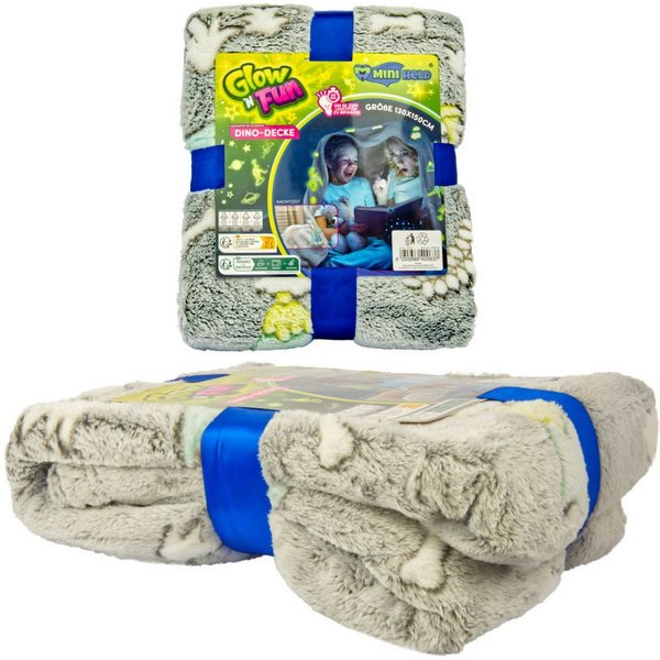 Babydecke Kinderdecke Kuscheldecke Dinosaurier leuchten im Dunkeln 130x150cm, miniHeld