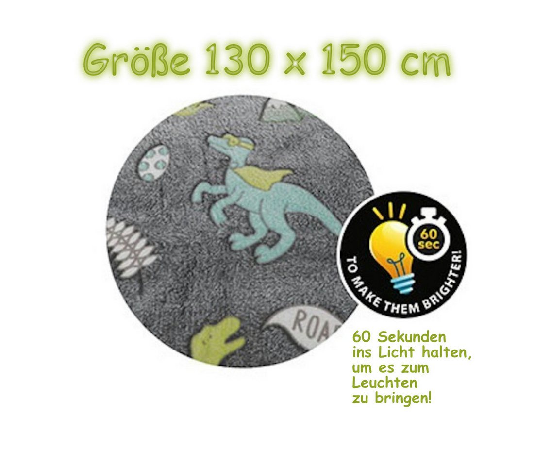 Babydecke Kinderdecke Kuscheldecke Dinosaurier leuchten im Dunkeln 130x150cm, miniHeld – Bild 2 von 4