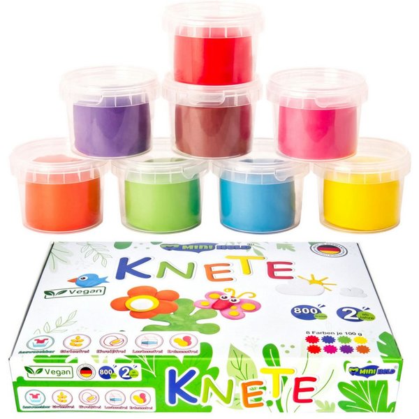 miniHeld Lernspielzeug Knete für Kinder 800g Vegan Knete Set in 8 verschiedenen Farben ab 2J