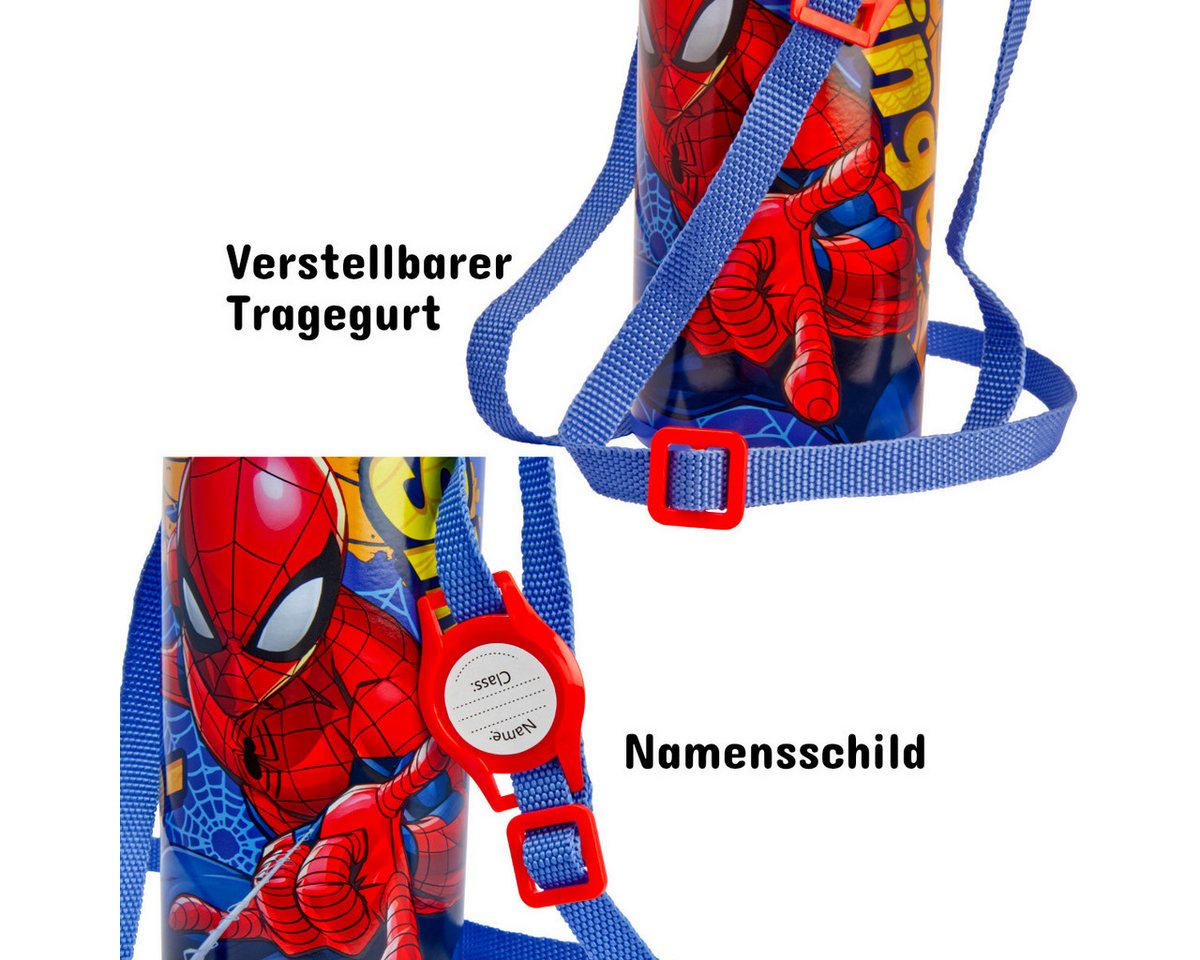 miniHeld Trinkflasche Kinder Trinkflasche Spiderman 600ml Blau Tragegurt Alu Marvel Held – Bild 4 von 5