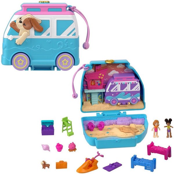 Mattel® Minipuppe Mattel FRY35, HRD36 - Polly Pocket Urlaub am Hundestrand Schatulle