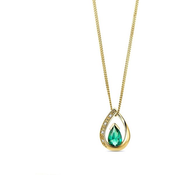 Miore Kette mit Anhänger Damen 9K (375) Gelbgold oder Weißgold mit Smaragd, Saphir oder Rubin, und 4 Diamanten 0,01 ct