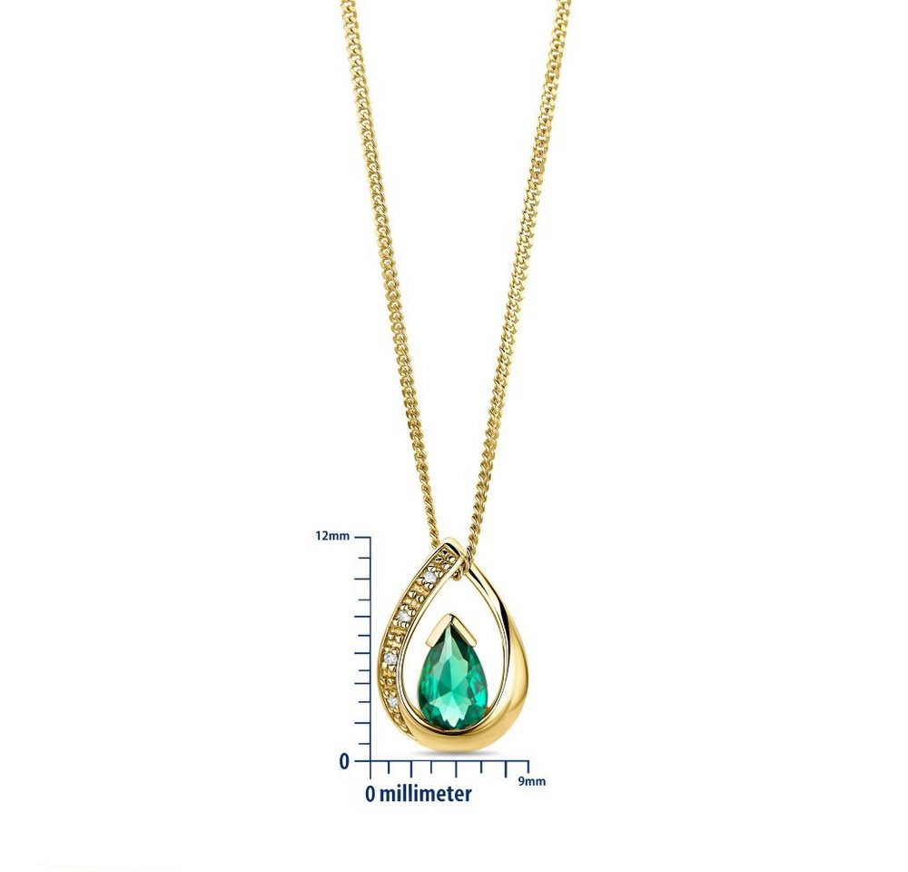 Miore Kette mit Anhänger Damen 9K (375) Gelbgold oder Weißgold mit Smaragd, Saphir oder Rubin, und 4 Diamanten 0,01 ct – Bild 2 von 5