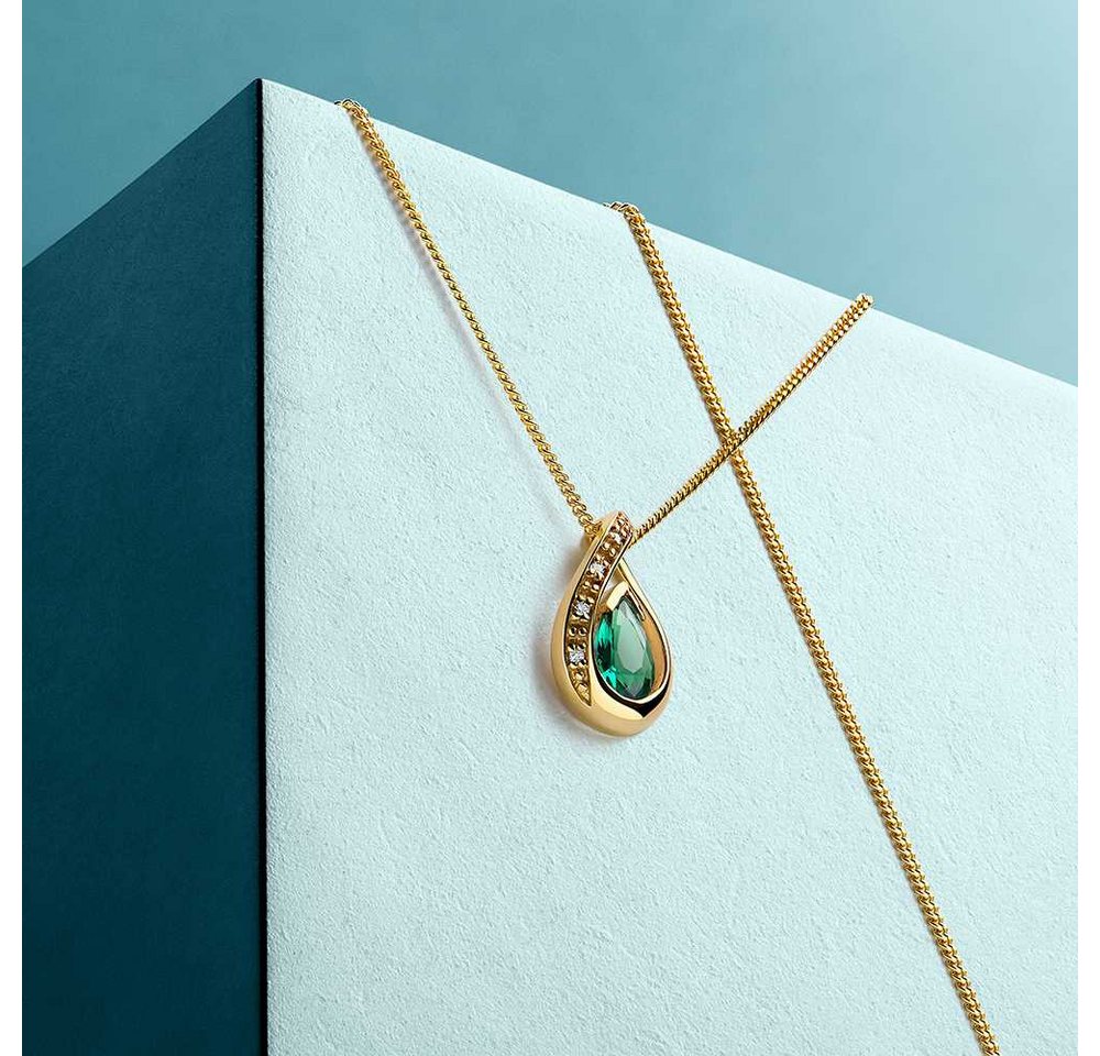 Miore Kette mit Anhänger Damen 9K (375) Gelbgold oder Weißgold mit Smaragd, Saphir oder Rubin, und 4 Diamanten 0,01 ct – Bild 3 von 5