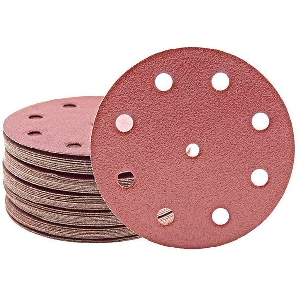 MioTools Schleifscheibe Ø 125 mm 9-Loch Klett-Schleifscheiben für Exzenterschleifer, Normalkorund, 50 Stk., K80