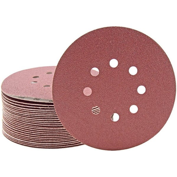 MioTools Schleifscheibe Ø 150 mm 8-Loch Klett-Schleifscheiben für Exzenterschleifer, Normalkorund, 50 Stk., K80
