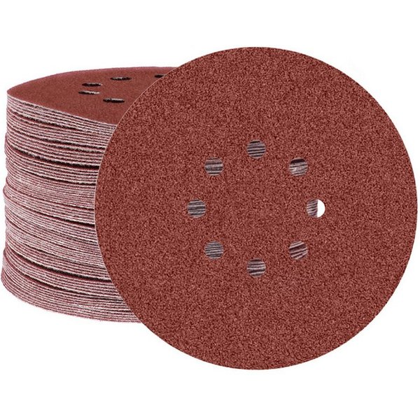 MioTools Schleifscheibe Ø 225 mm 8-Loch Klett-Schleifscheiben für Trockenbauschleifer, Normalkorund, 25 Stk., K120