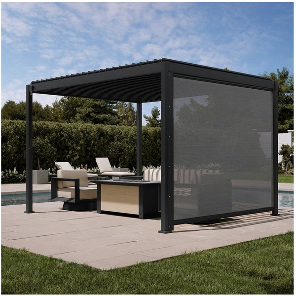 Mirador Pergola 88S 3 x 3,6 m Pavillon mit 3m Kurbel-Seitenrollo Anthrazit, (Packung, 1-tlg), Verstellbares Lamellendach mit Kurbel-Seitenrollo