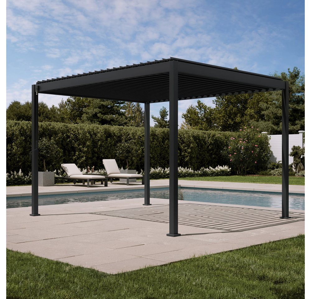 Mirador Pergola 88S 3 x 3,6 m Pavillon mit 3m Kurbel-Seitenrollo Anthrazit, (Packung, 1-tlg), Verstellbares Lamellendach mit Kurbel-Seitenrollo – Bild 2 von 4