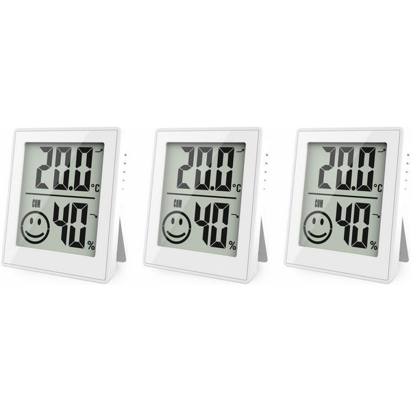 Miraval Klimamesser Thermo-/Hygrometer 3er Set mit Smiley-Anzeige, (Inklusive Akku), Magnet- und Wandhalterung, mit Standfuß
