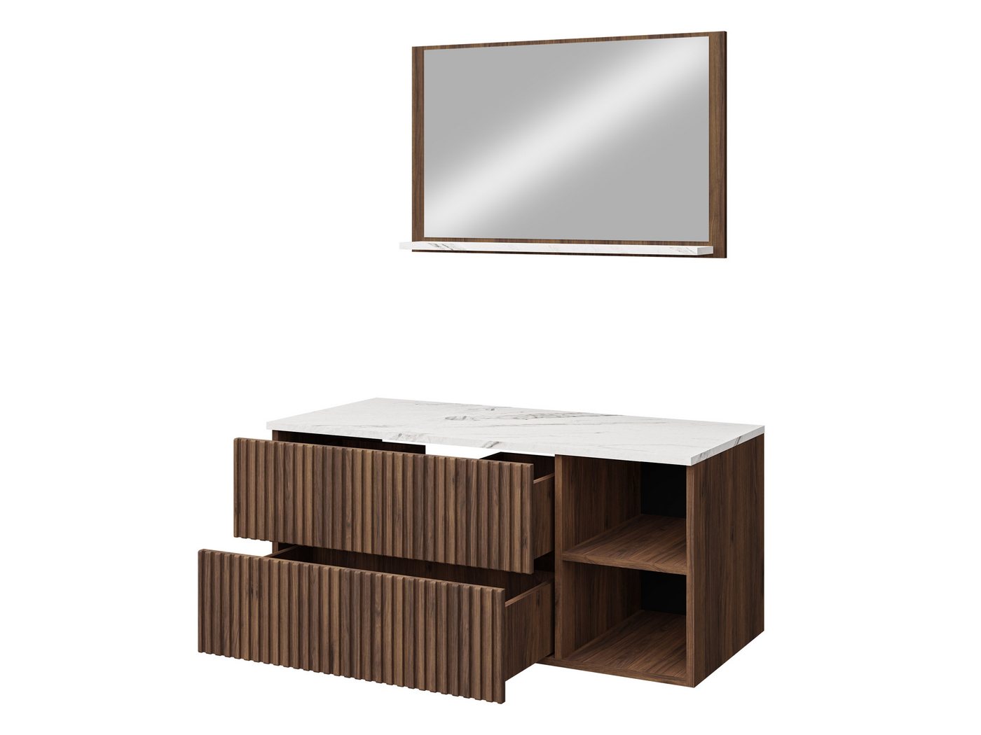MIRJAN24 Badmöbel-Set Kertos Rillen I, (3er-Set, Spiegel, Waschbeckenschrank, Waschbecken), Fronten gefräst, Siphon – Bild 3 von 5