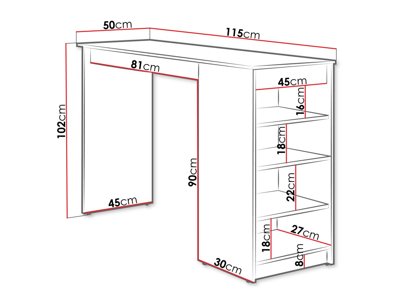 MIRJAN24 Bartisch Zotino (mit Regale), 115x50x102 cm – Bild 3 von 4