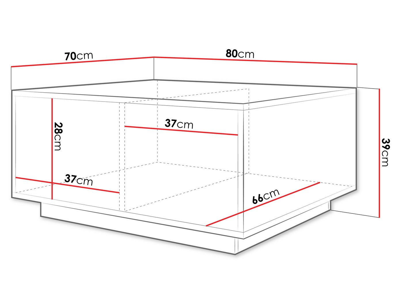 MIRJAN24 Couchtisch Bavro (mit Klappe), 80x70x39 cm, Gasdruckfeder – Bild 4 von 5