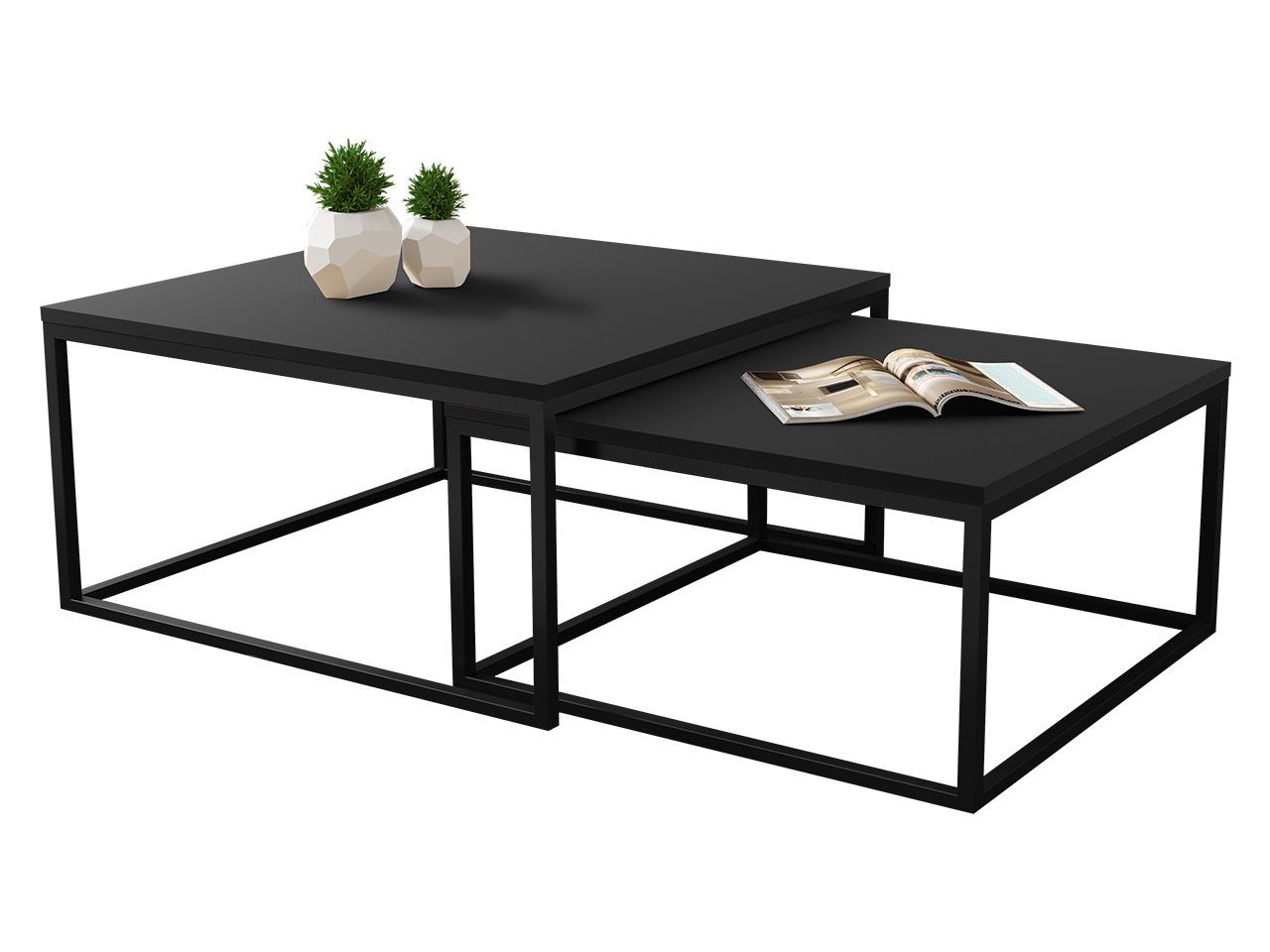 MIRJAN24 Couchtisch Dual (2er-Set), Vierkantrohrrahmen aus Stahl, schwarz pulverbeschichtet – Bild 3 von 5