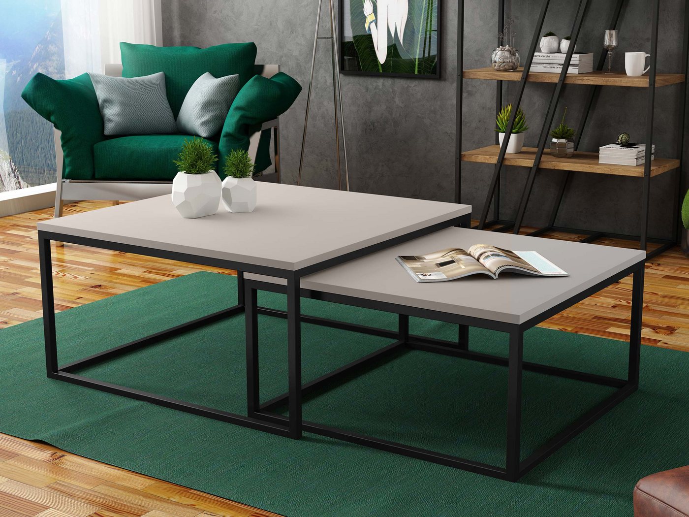 MIRJAN24 Couchtisch Dual (2er-Set), Vierkantrohrrahmen aus Stahl, schwarz pulverbeschichtet – Bild 2 von 5